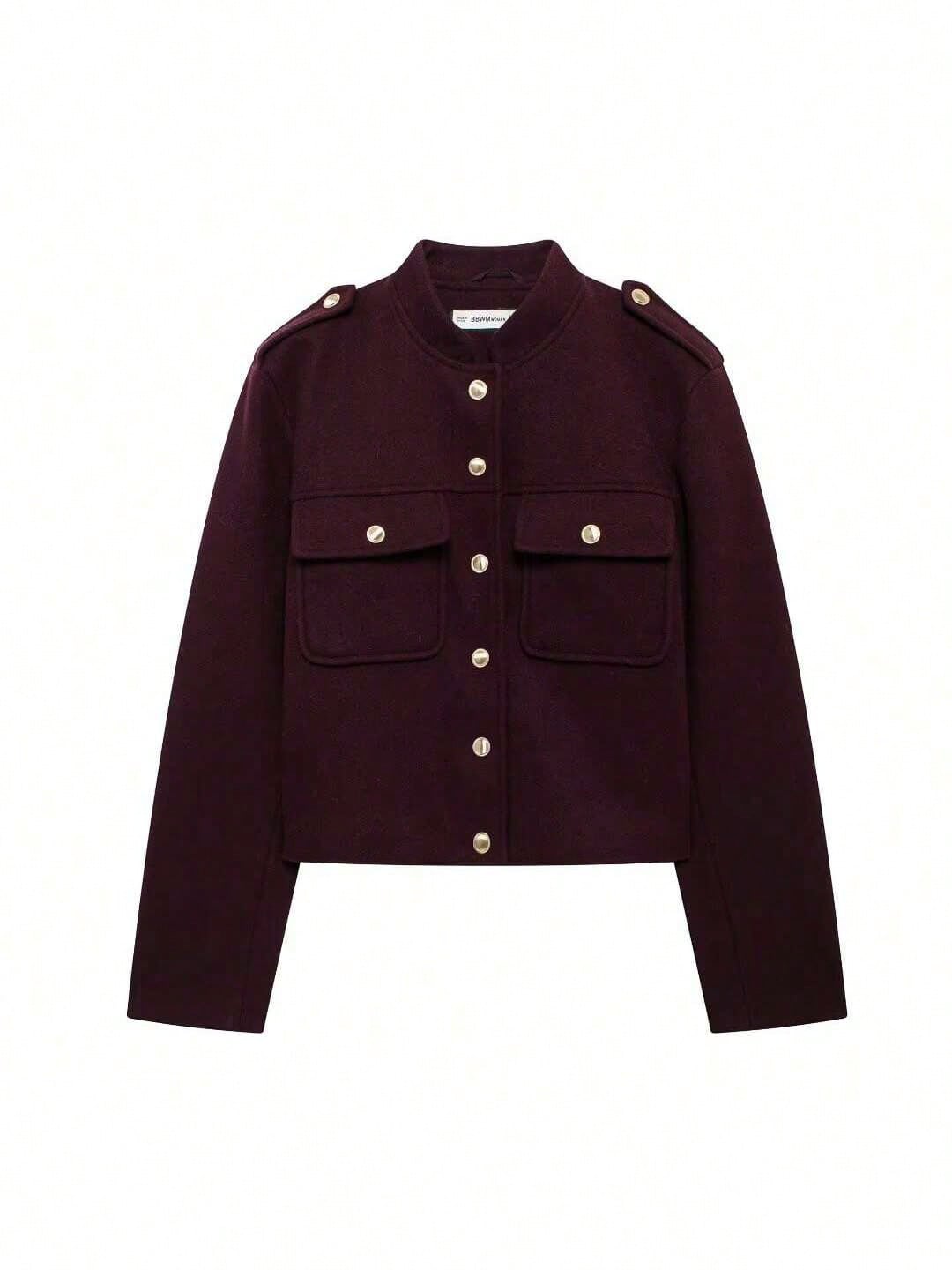 SHEIN Women Solid Color Front Button Closure Long Sleeve Casual Soft Short Jacket