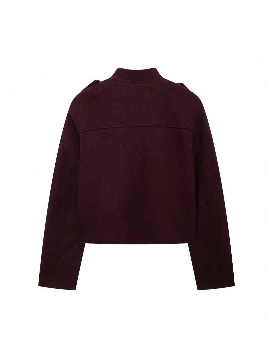 SHEIN Women Solid Color Front Button Closure Long Sleeve Casual Soft Short Jacket