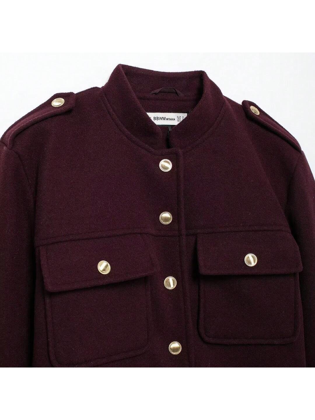 SHEIN Women Solid Color Front Button Closure Long Sleeve Casual Soft Short Jacket