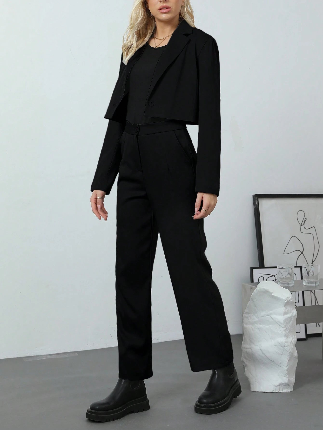  | SHEIN Women Solid Color Long Sleeve Simple Jacket And Long Pants 2-Piece Casual Outfit | Top and Pant Set | Shein | OneHub