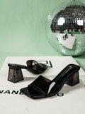 SHEIN Women Fashionable Black Transparent Strap High-Heeled Sandals
