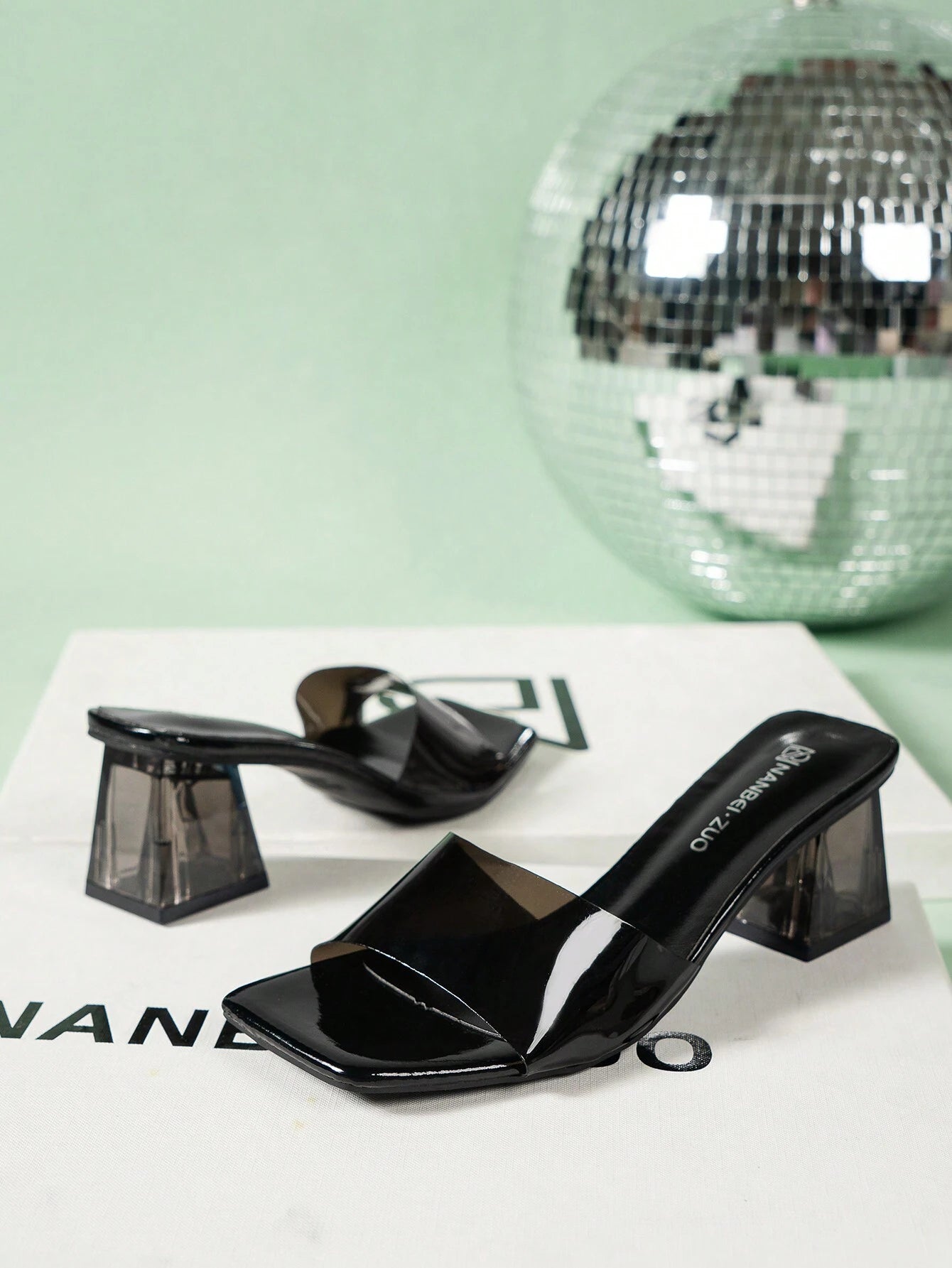 SHEIN Women Fashionable Black Transparent Strap High-Heeled Sandals