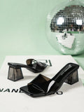 SHEIN Women Fashionable Black Transparent Strap High-Heeled Sandals