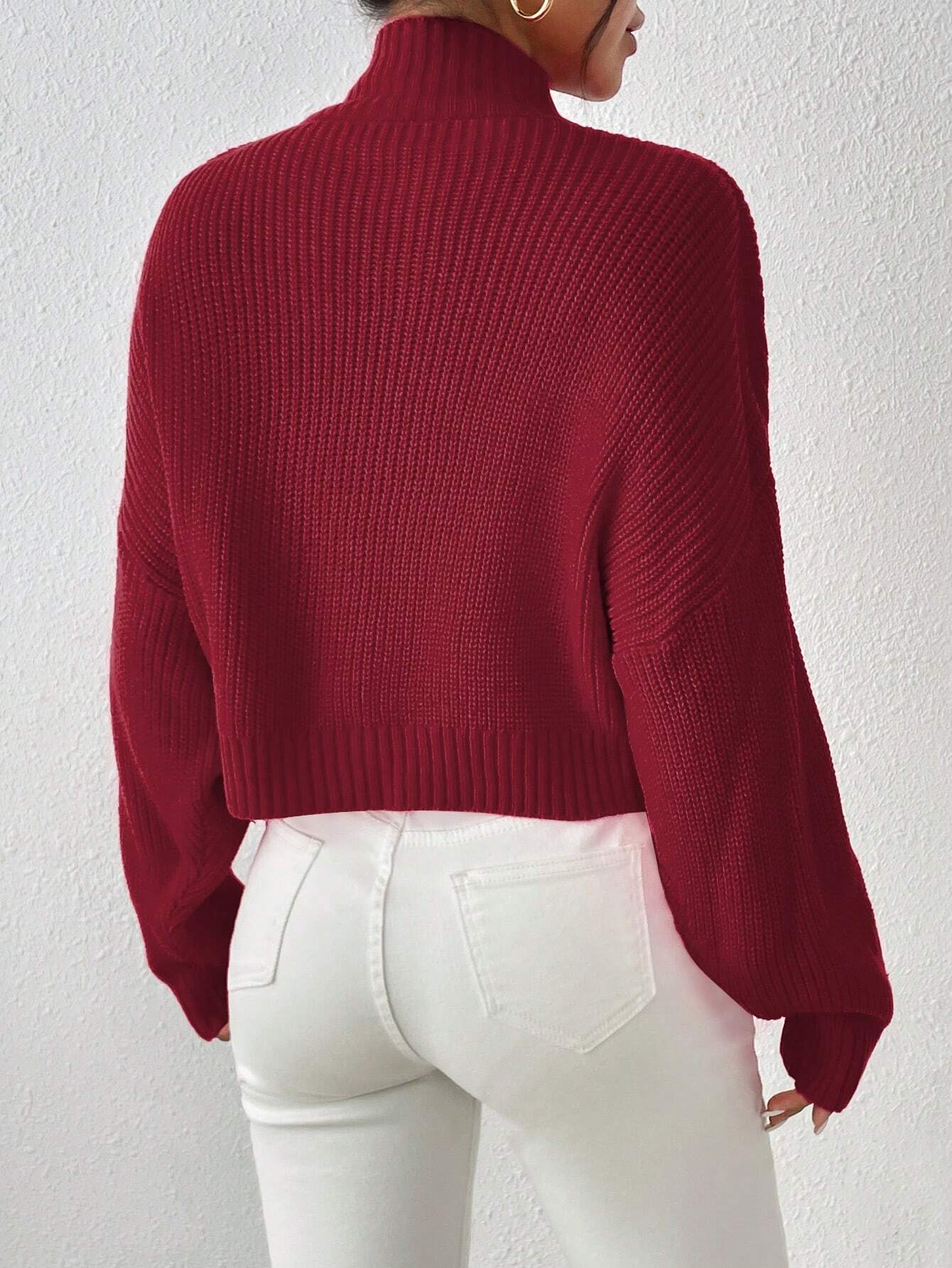 SHEIN Women's Basic Cute Short Sweater, Casual Lightweight Comfortable Ribbed Knit Cropped Pullover, Long Sleeve Sweater, Crop Top, Anchor Pattern Red