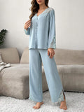  | SHEIN Women's Contrast Lace Cardigan And Pajama Set | PJ Set | Shein | OneHub