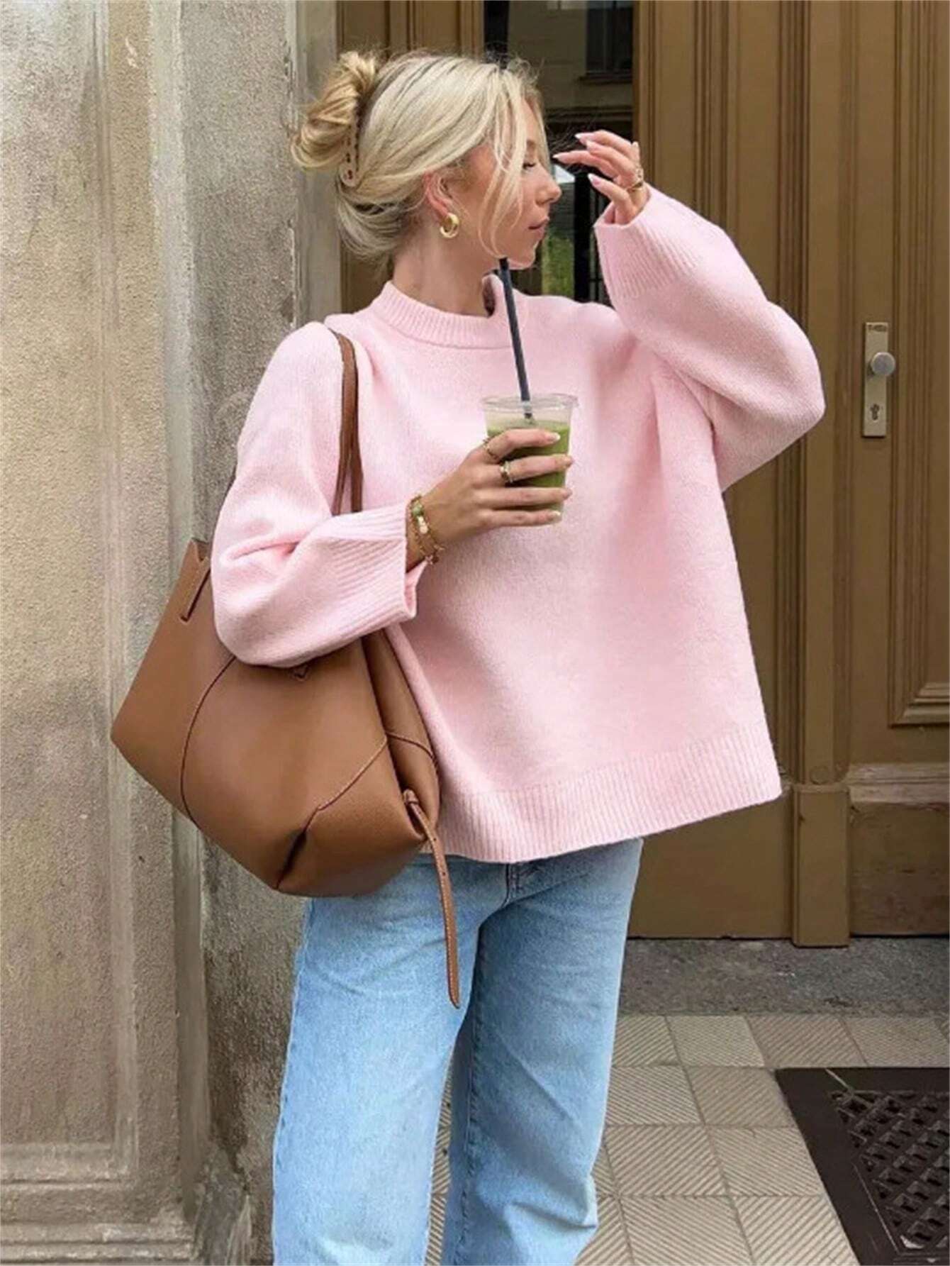 SHEIN Women's Fashionable Long Sleeve Knitted Base Layer, Soft & Cozy Loose Fit Warm Sweater, Autumn/Winter New Arrival