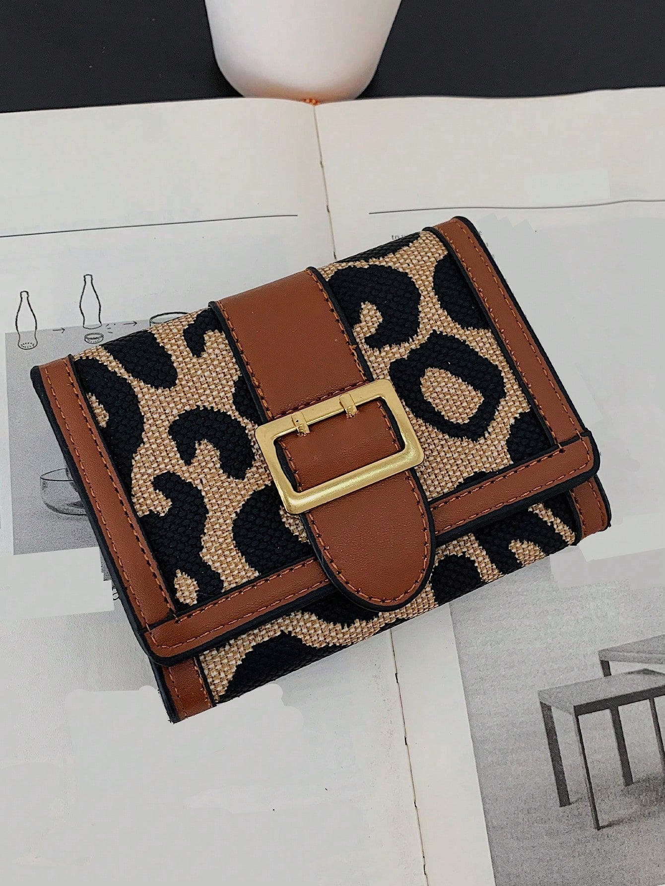  | SHEIN Women's Leopard Print Pu Leather Trifold Wallet Card Holder Coin Purse Vintage Buckle Hardware Portable Short Wallet | Wallet | Shein | OneHub