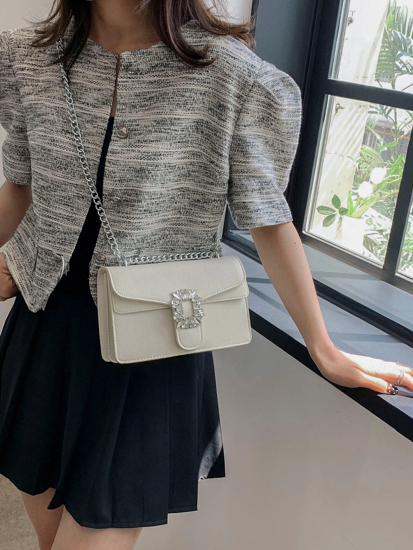  | SHEIN Women's One Shoulder Bag, White Small Square Bag With Rhinestone Lock Y2K Bowknot Crossbody Bag Trendy Chain Shoulder Bag Women Square Purse For Every Day, Perfect For Music Festival | Bags | Shein | OneHub