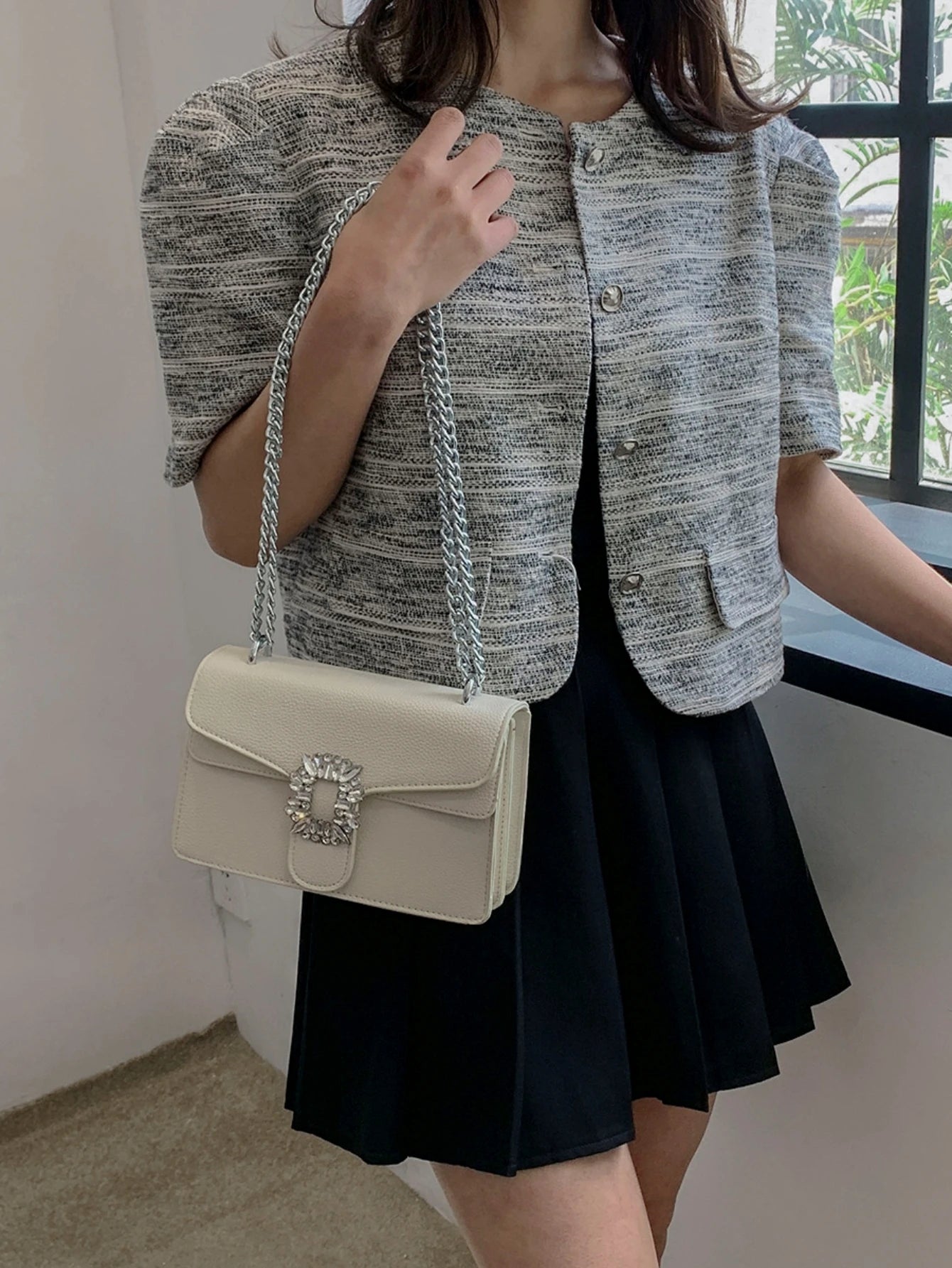  | SHEIN Women's One Shoulder Bag, White Small Square Bag With Rhinestone Lock Y2K Bowknot Crossbody Bag Trendy Chain Shoulder Bag Women Square Purse For Every Day, Perfect For Music Festival | Bags | Shein | OneHub