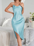  | SHEIN Women's Plain Draped Collar High Slit Satin Nightgown With Spaghetti Straps | Night Dress | Shein | OneHub