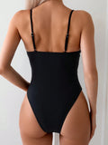  | SHEIN Women's Ruched Tummy Control One-Piece Swimsuit With Chain Shoulder Straps, For Summer Beach Swimwear | Lingerie | Shein | OneHub