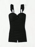  | SHEIN Women's Solid Color Twisted Twist Ruffle Edge One-Piece Swimsuit Summer | Lingerie | Shein | OneHub