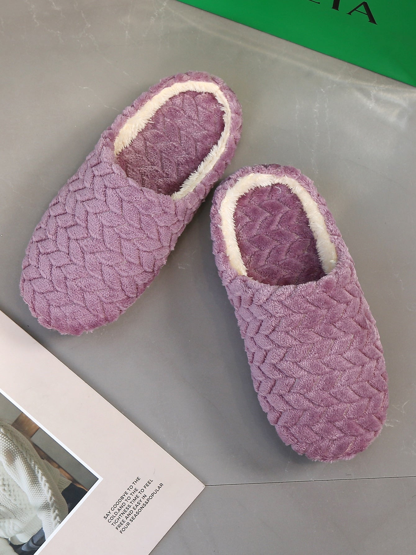  | SHEIN Women's Stylish Purple Cable Textured Fluffy Bedroom Slippers With Embroidery | Slippers | Shein | OneHub