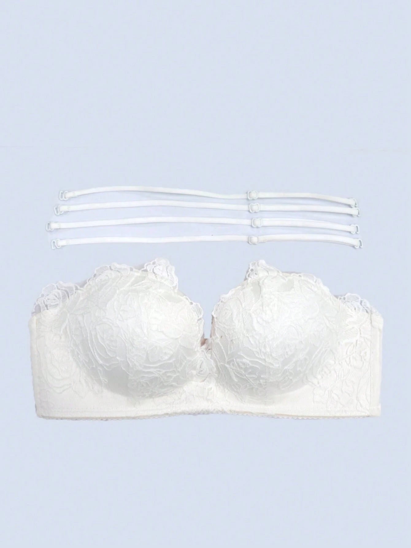 SHEIN Women's White Lace Bra, Padded Push-Up Plunge Backless Bra Lingerie For Sexy Wedding/Formal Dresses