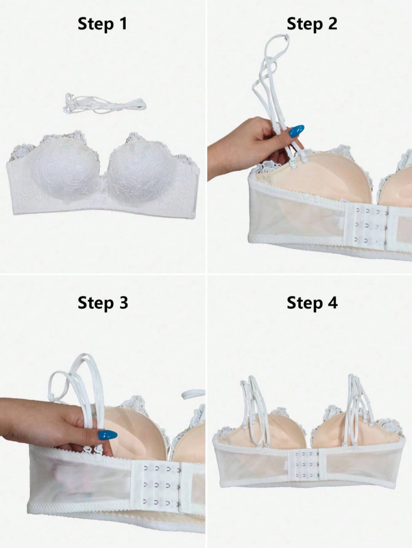 SHEIN Women's White Lace Bra, Padded Push-Up Plunge Backless Bra Lingerie For Sexy Wedding/Formal Dresses