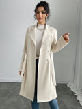 SHEIN Women's Wool Blend Solid Color Woven Fabric Coat With Pockets And Belt