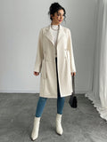 SHEIN Women's Wool Blend Solid Color Woven Fabric Coat With Pockets And Belt