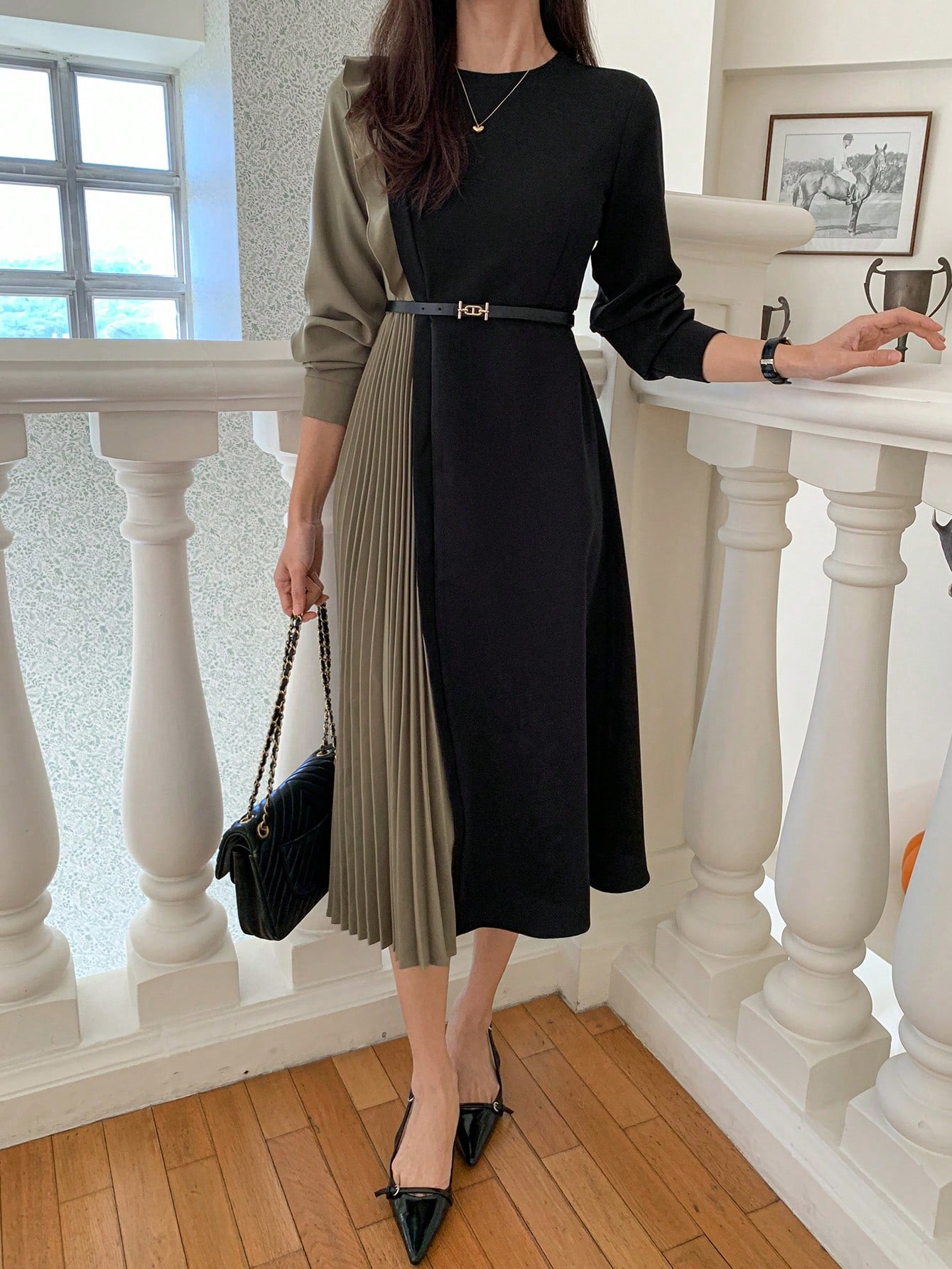  | SHEIN Wynsel Dress Slips For Women Under Coats, Waist Gathered Midi Length Pleated Dress | Dress | Shein | OneHub