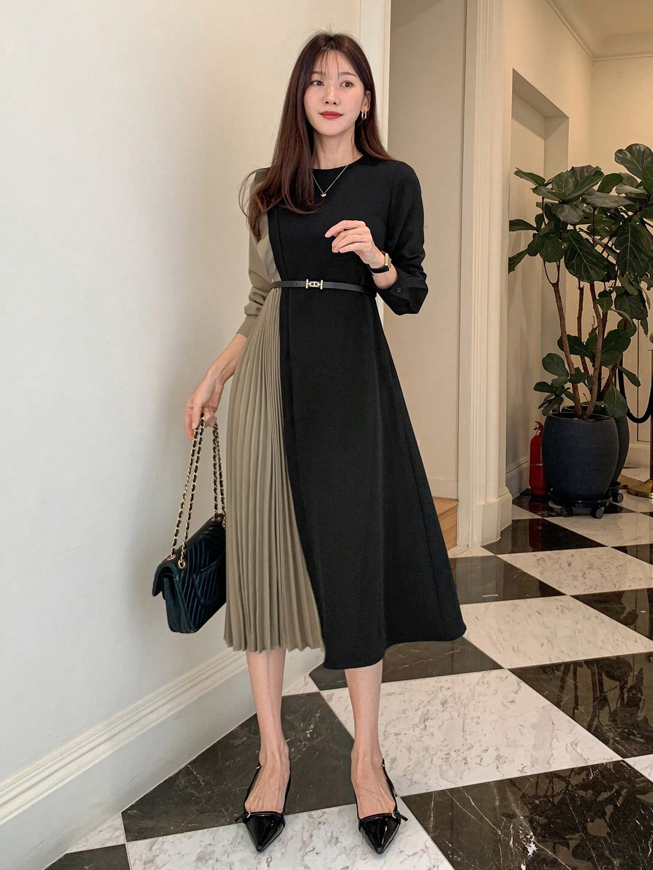  | SHEIN Wynsel Dress Slips For Women Under Coats, Waist Gathered Midi Length Pleated Dress | Dress | Shein | OneHub