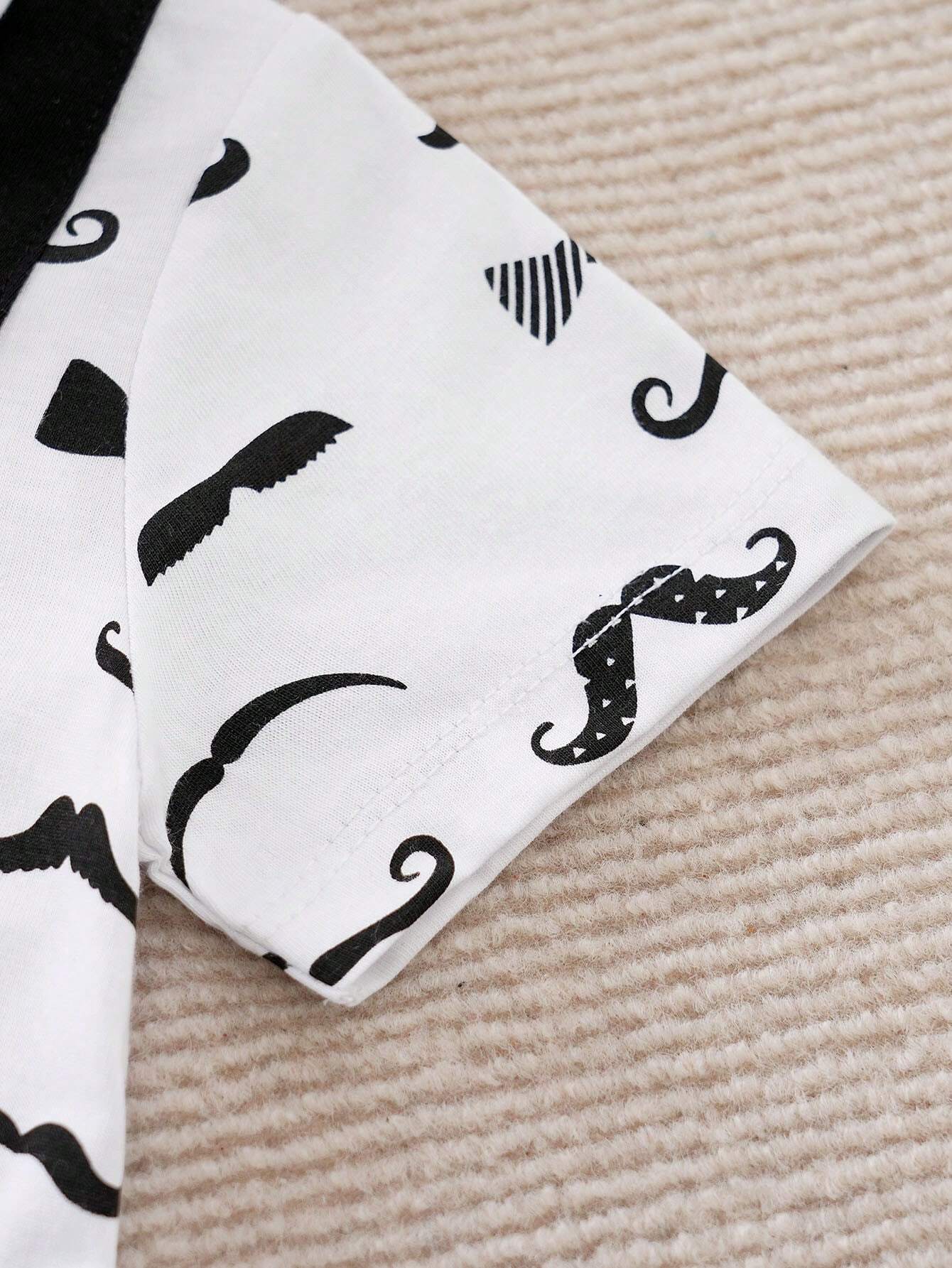  | SHEIN Yierying Infant Boys' Short-Sleeved Two-In-One Romper With Black Mustache Print And Bow Tie Design, Suitable For Spring/Summer Seasons | Dress | Shein | OneHub