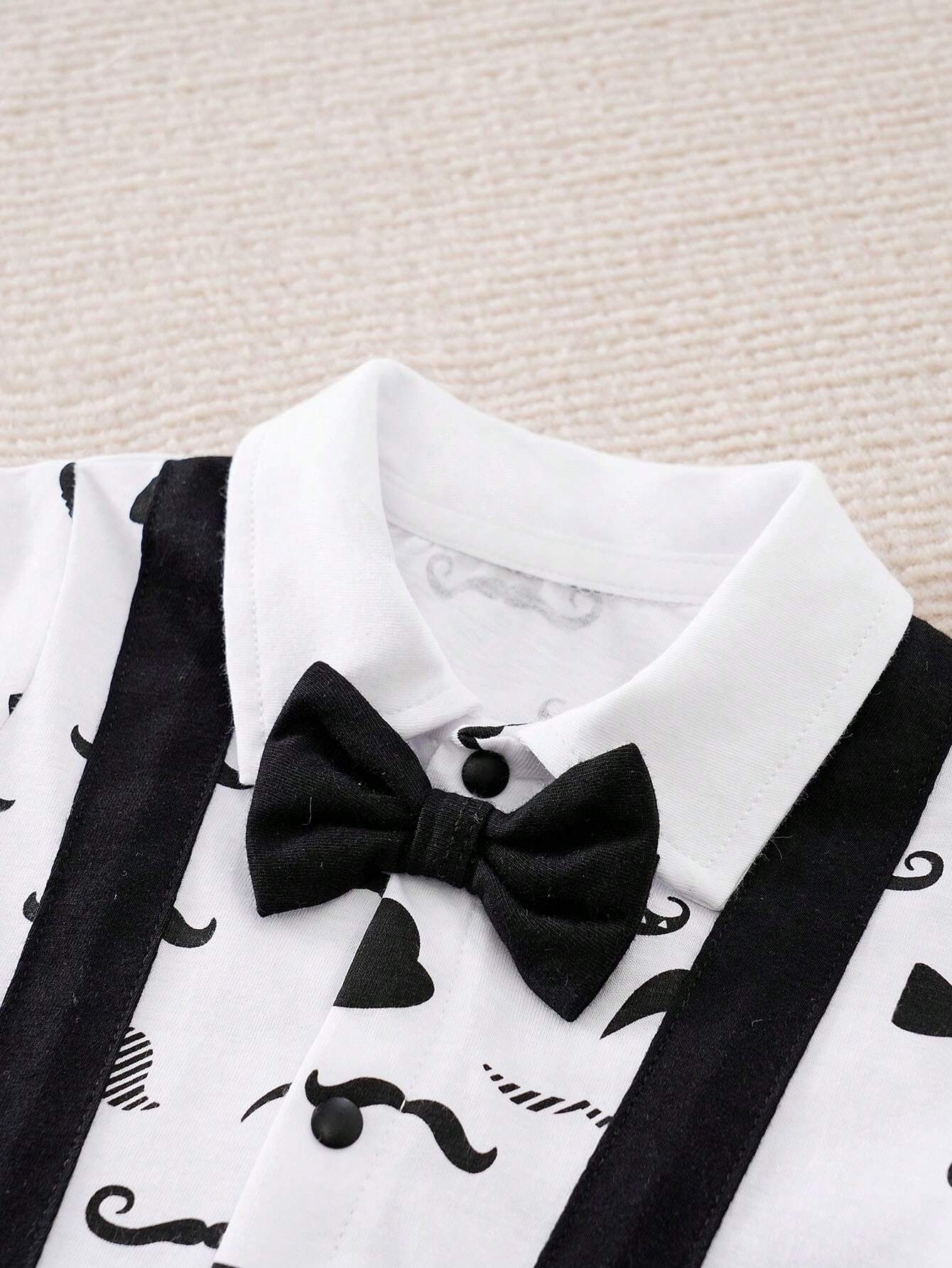  | SHEIN Yierying Infant Boys' Short-Sleeved Two-In-One Romper With Black Mustache Print And Bow Tie Design, Suitable For Spring/Summer Seasons | Dress | Shein | OneHub