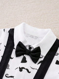  | SHEIN Yierying Infant Boys' Short-Sleeved Two-In-One Romper With Black Mustache Print And Bow Tie Design, Suitable For Spring/Summer Seasons | Dress | Shein | OneHub