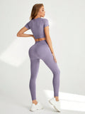  | SHEIN Yoga Basic Raglan Short Sleeve Crop Top And High Waist Wide Leggings Sportswear Set | Leggings | Shein | OneHub