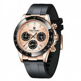 Pagani Design Black Silicone Strap Rose Gold Dial Chronograph Quartz Watch for Men - PD1664