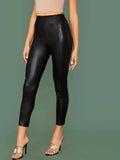  | SHEIN Elastic Waist Seam Front Leather Look Pants | Pants | Shein | OneHub