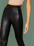  | SHEIN Elastic Waist Seam Front Leather Look Pants | Pants | Shein | OneHub