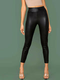  | SHEIN Elastic Waist Seam Front Leather Look Pants | Pants | Shein | OneHub