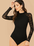 SHEIN Geo Mesh Sleeve Form Fitted Bodysuit