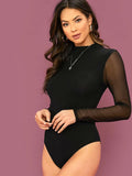  | Shein Mock Neck Mesh Sleeve Bodysuit | Bodysuit | Shein | OneHub