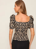  | SHEIN Puff Sleeve Leopard Print Tee | Top | Shein | OneHub