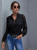 Shein Frill Trim Lantern Sleeve Floral Applique Top