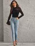 Shein Geo Mesh Yoke and Sleeve Rib-knit Bodysuit