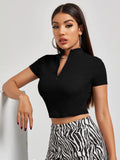 SHEIN Unity Mock-Neck Zip Half Placket Rib-knit Top