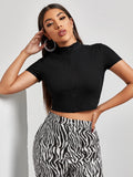 SHEIN Unity Mock-Neck Zip Half Placket Rib-knit Top