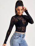  | SHEIN Mock-Neck Flocked Mesh Top Without Bra | Blouse | Shein | OneHub