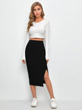  | SHEIN Slit Hem Rib-knit Pencil Skirt | Skirt | Shein | OneHub