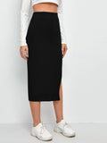  | SHEIN Slit Hem Rib-knit Pencil Skirt | Skirt | Shein | OneHub