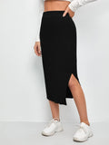  | SHEIN Slit Hem Rib-knit Pencil Skirt | Skirt | Shein | OneHub