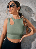 SHEIN Asymmetrical Neck Rib-knit Crop Top