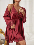  | SHEIN Embroidered Mesh Trim Satin Slips With Belted Robe | Lingerie | Shein | OneHub