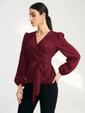  | Shein Solid Surplice Front Belted Blouse | Blouse | Shein | OneHub