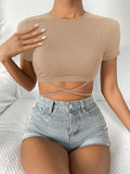 SHEIN Solid Crisscross Tie Back Crop Tee