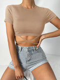  | SHEIN Solid Crisscross Tie Back Crop Tee | Top | Shein | OneHub