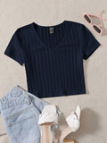 SHEIN EZwear V-neck Rib-knit Tee