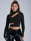 SHEIN SXY Stand Collar Cutout Crop Tee