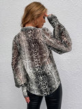 Shein Snakeskin Print Bishop Sleeve Blouse